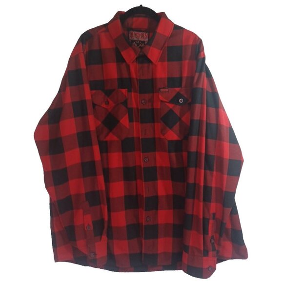 Dixxon Shirt Mens 2x Red Black Buffalo Plaid Button Up Redrum Flannel Lumber - Picture 4 of 11